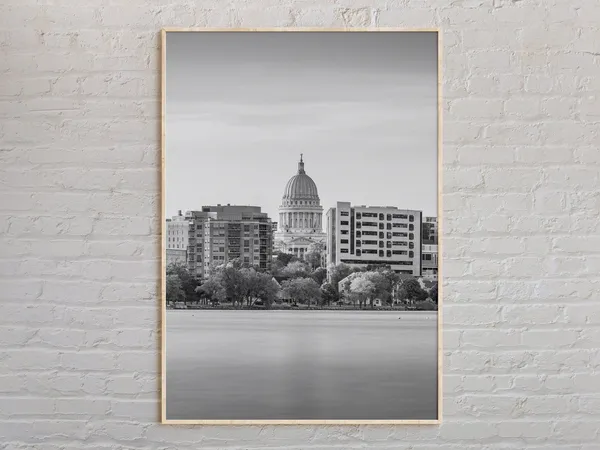 Black and White Madison Travel Poster, Wisconsin USA