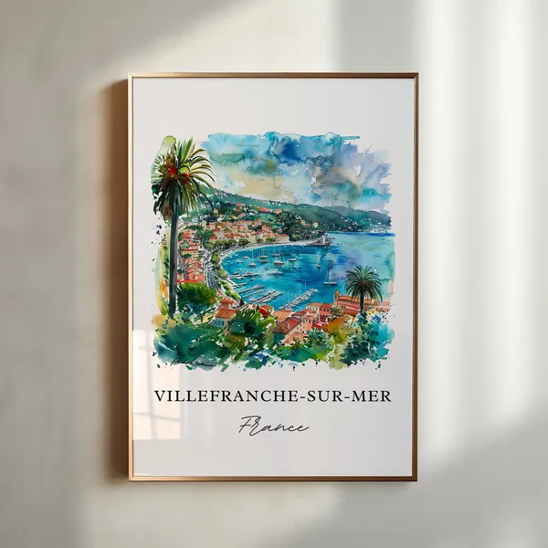 Villefranche-sur-Mer Watercolor Travel Poster, France