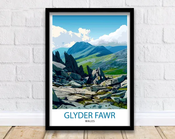 Glyder Fawr Wales Travel Poster, Mountain Landscape