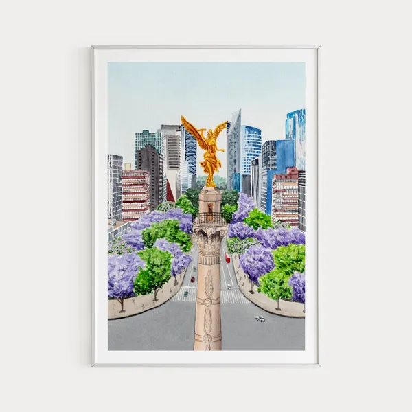Mexico City Watercolor Art Print, Travel Cityscape