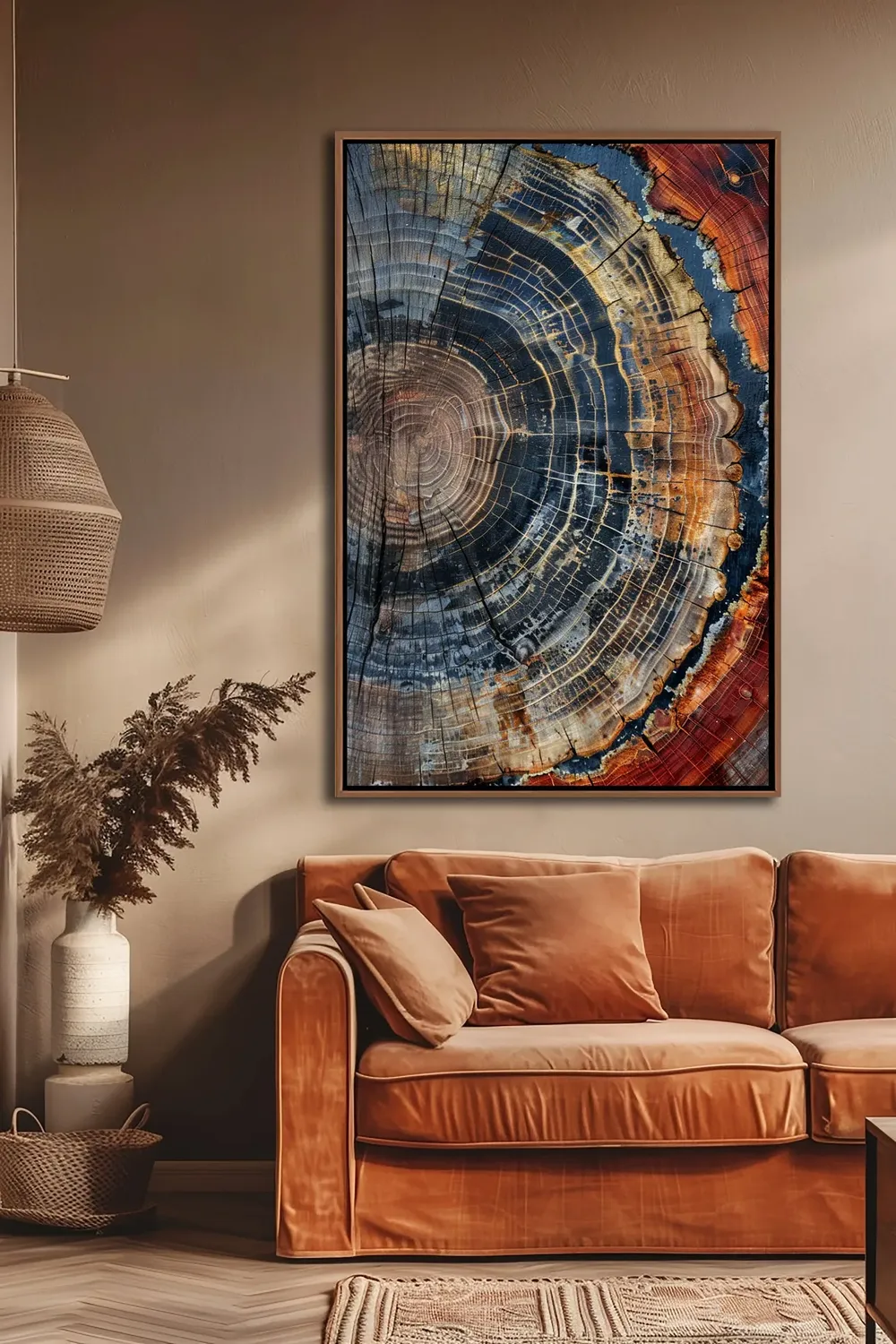 Blue and Copper Tree Ring Cross Section Abstract Nature Art Print - Image 4