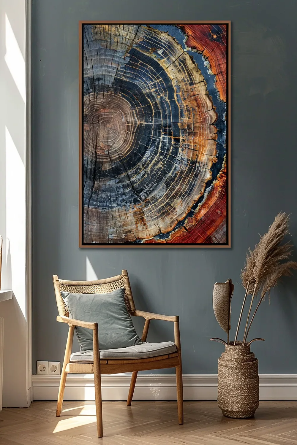 Blue and Copper Tree Ring Cross Section Abstract Nature Art Print - Image 2