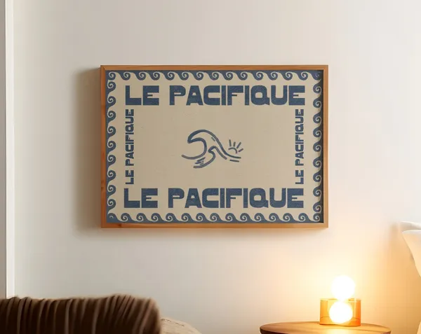 Pacific Ocean Mid-Century Travel Poster, French Decor