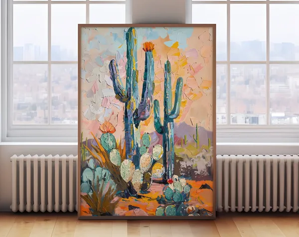 Desert Saguaro Cactus Art Print, Southwest Decor