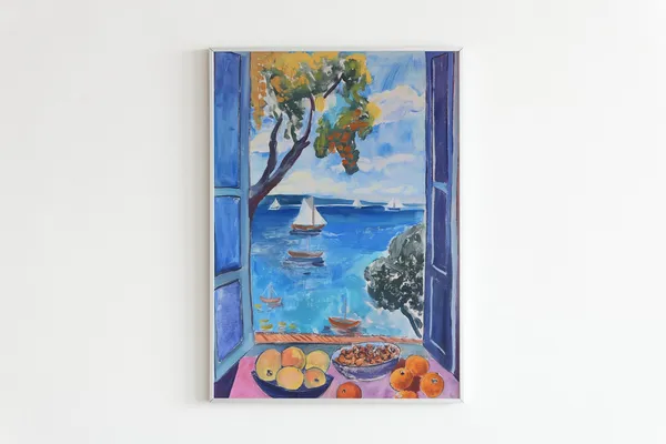 Matisse Open Window Ocean View with Grapes Art Print