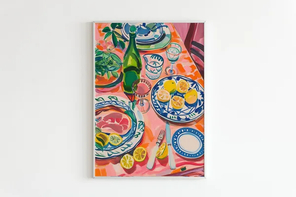 Dinner Party Food Print, Retro Kitchen Poster