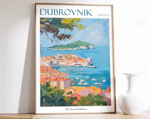 Dubrovnik Travel Poster, Croatia Tropical Decor
