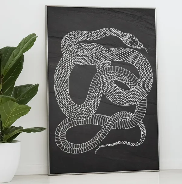 Black And White Snake, Minimalist Monochrome Poster
