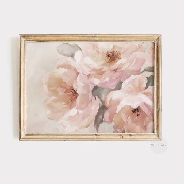 Vintage Peony Flower Painting, Spring Floral Print