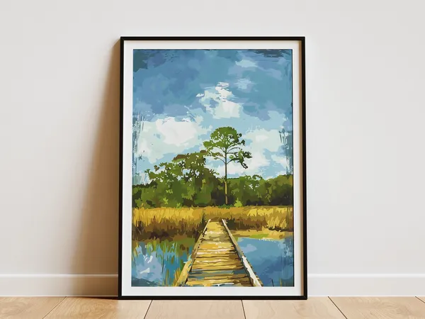 South Carolina Lowcountry Travel Poster, Modern Landscape