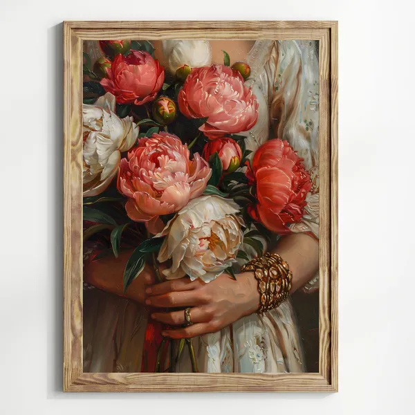 Victorian Peonies Floral Art Print, Moody Cottagecore