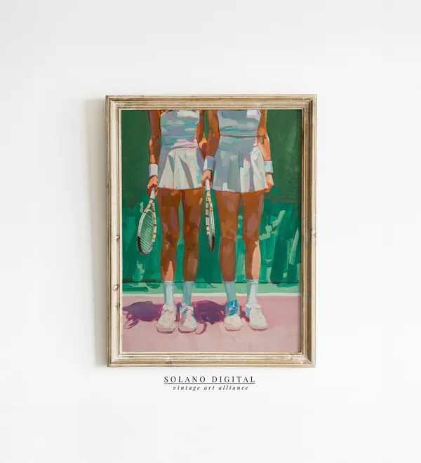 Retro Tennis Girl Maximalist Art Print, Preppy Decor