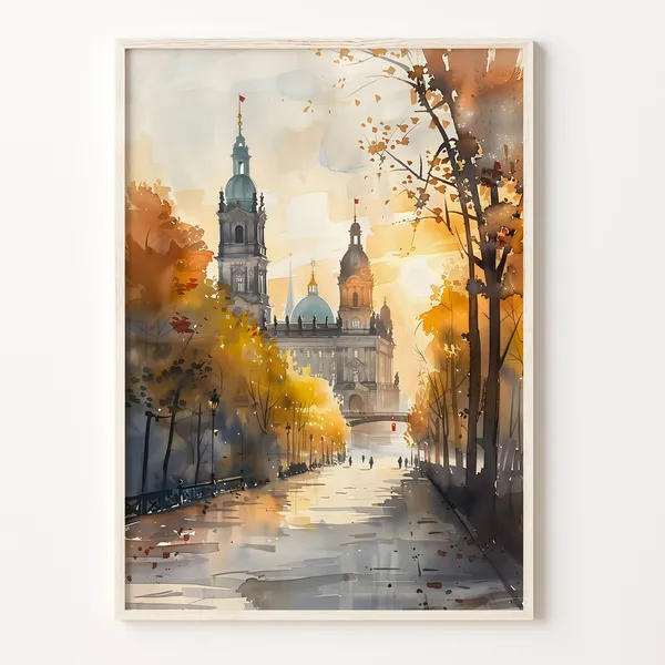 Berlin Watercolor Painting Travel Poster, Germany
