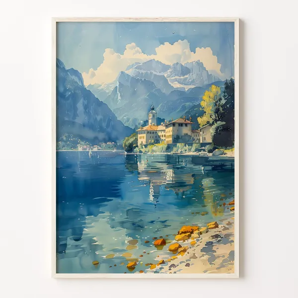 Lake Annecy Watercolor Painting Art Print Poster