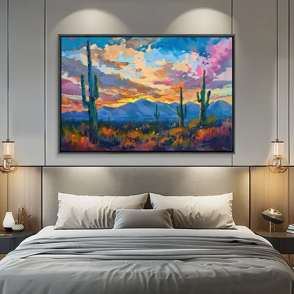 Cactus Sunset Pop Art, Mid-Century Modern Art Print