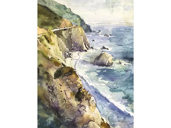 Big Sur California Coast Watercolor Travel Poster
