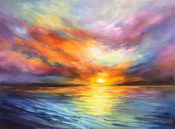 California Sunset Abstract Oil Painting Art Print