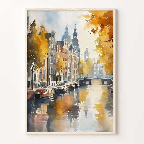 Amsterdam Watercolor Painting Travel Poster