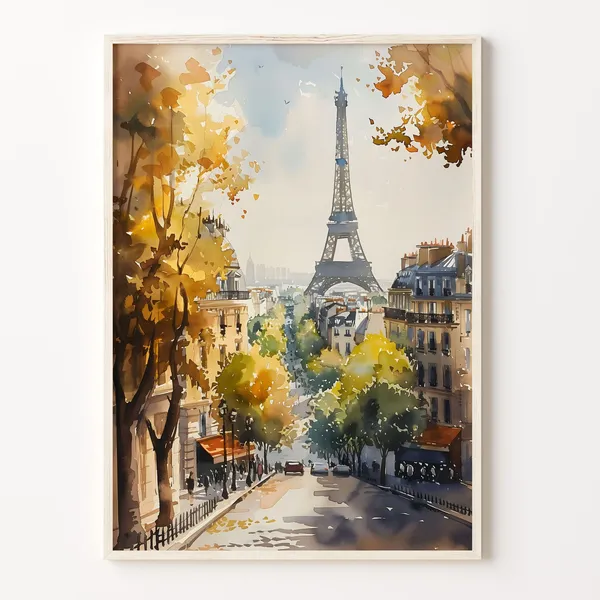 Eiffel Tower Watercolor Travel Poster, Paris