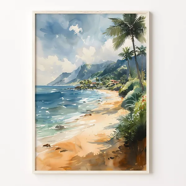 Lahaina Maui Watercolor Banyan Tree Art Print, Hawaii