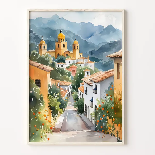Bogota Watercolor Painting, Mid-Century Modern Art Print