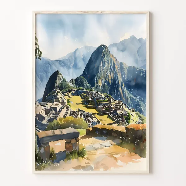Machu Picchu Watercolor Travel Poster, Cusco Peru
