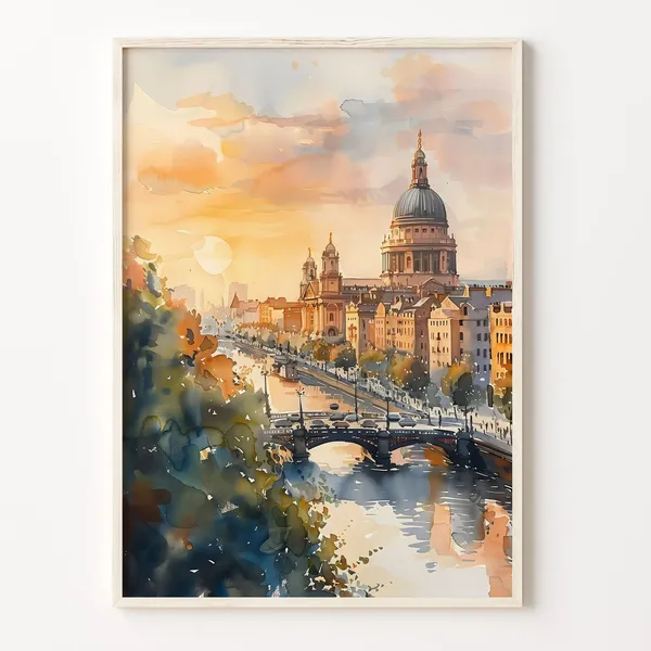 Dublin Watercolor Art Print, Ireland Travel Poster