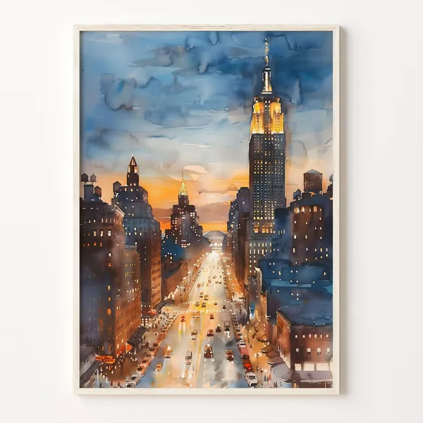 New York Watercolor Skyline Travel Poster