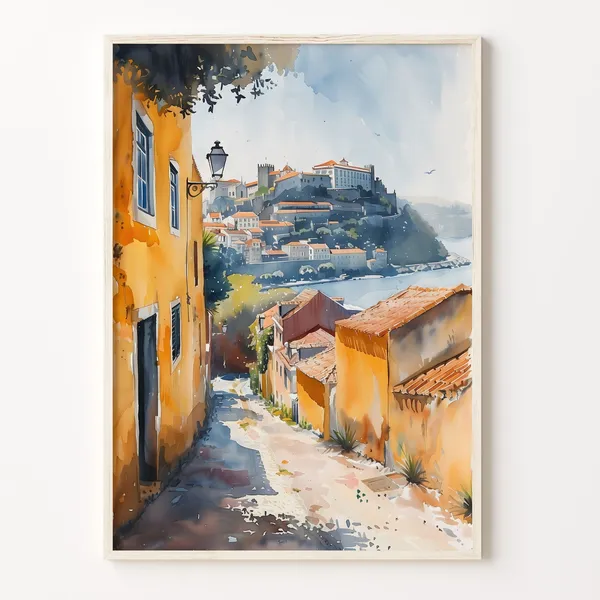 Portugal Watercolor Painting, Vintage Travel Poster