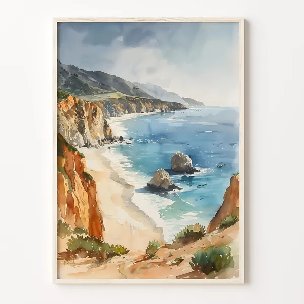 Big Sur Watercolor Art Print, California National Park