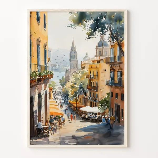 Barcelona Watercolor Painting, Park Guell Travel Poster
