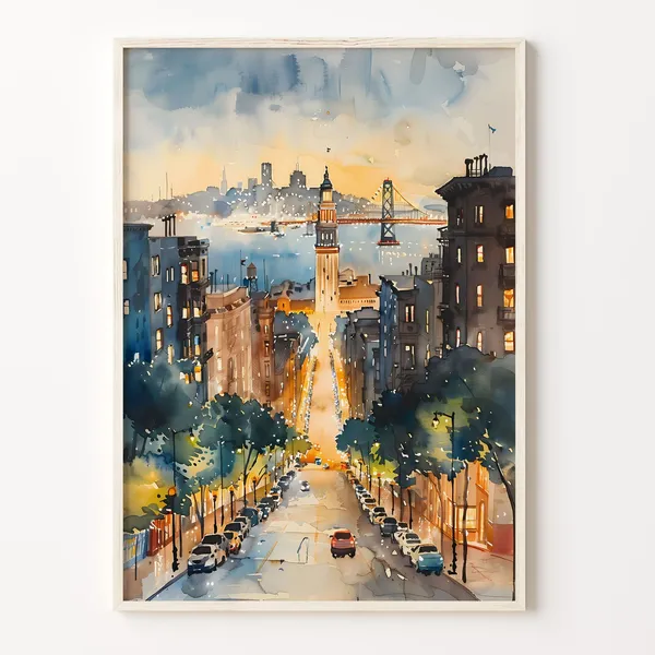 San Francisco Watercolor Travel Poster, Home Decor Art