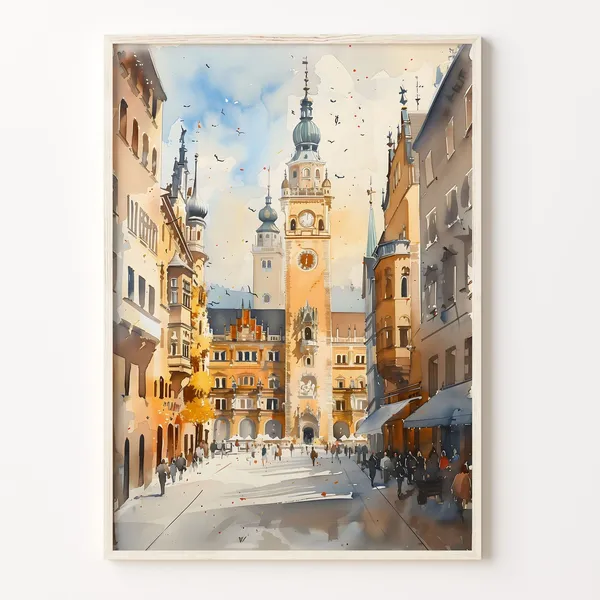 Munich Watercolor Painting, German Travel Poster