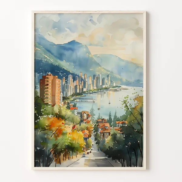 Vancouver Evening Watercolor Art Print, Canada