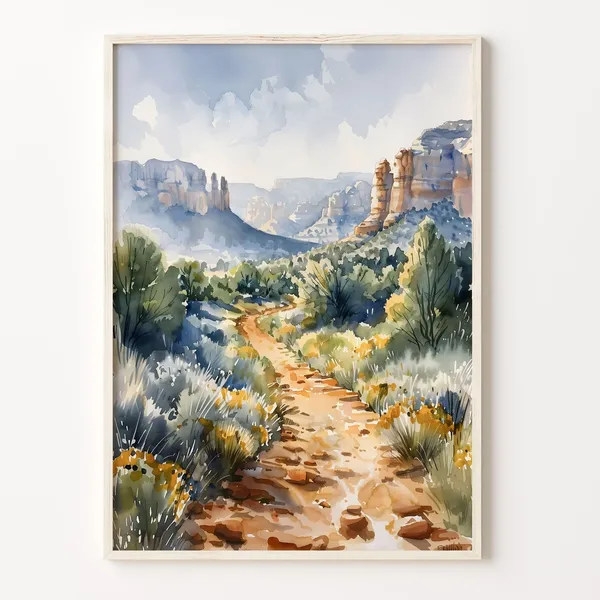 Sedona Watercolor Poster, Vintage Desert Travel Art