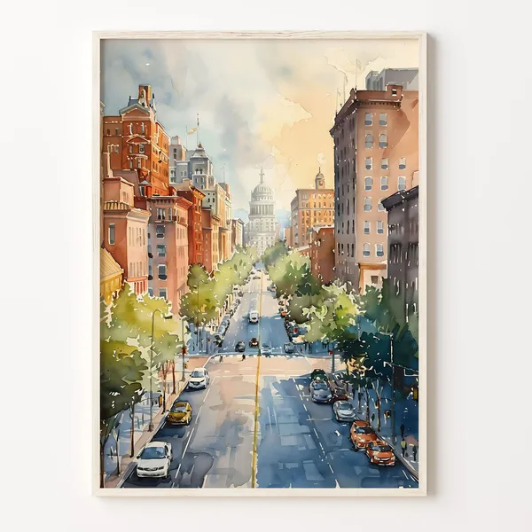 Knoxville Watercolor Painting Tennessee Skyline Art Print