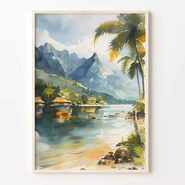 Moorea Watercolor Painting, French Polynesia Travel Poster