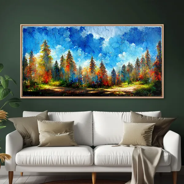 Forest Sunset Oil Painting Print, Autumn Trees