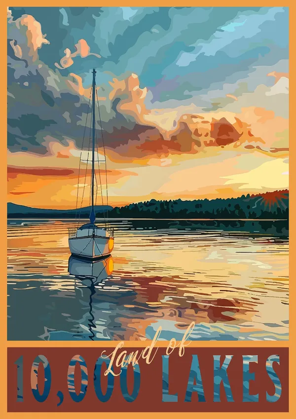 Minnesota Land of 10000 Lakes Vintage Travel Poster