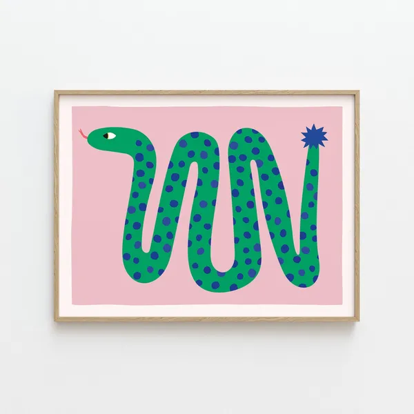 Snake Print Blue Polka Dots Kids Nursery Poster