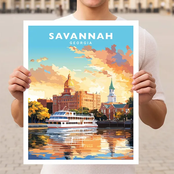 Savannah Georgia Travel Poster, Southern City Scene