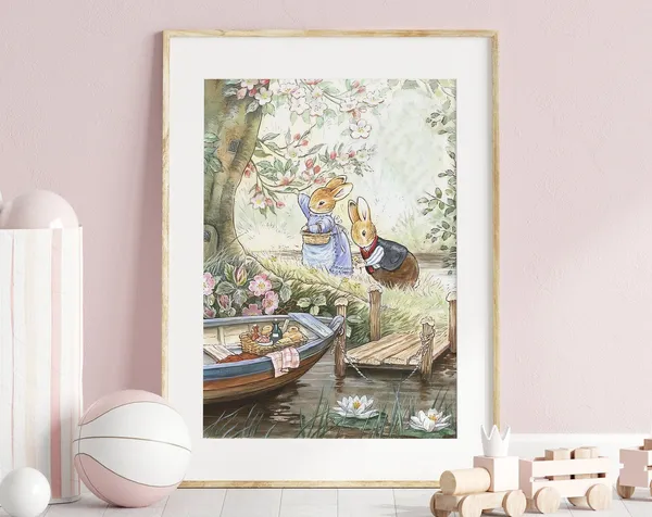 Cute Bunnies Nursery Art Print, Beatrix Potter Vintage