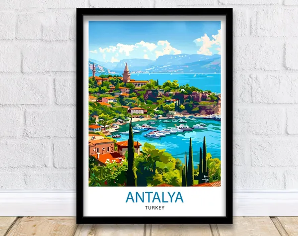 Antalya Turkey Travel Poster, Turkish Place Print