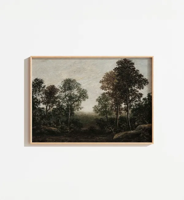 Vintage Moody Rustic Landscape, Forest Oil Art Print
