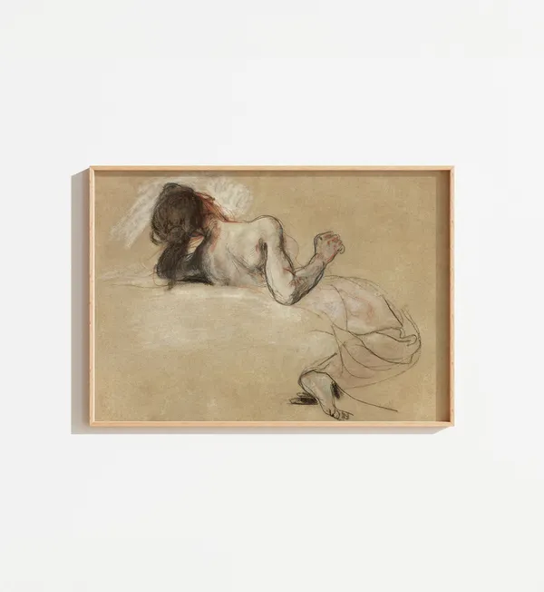 Vintage Abstract Nude Figure Sketch Art Print
