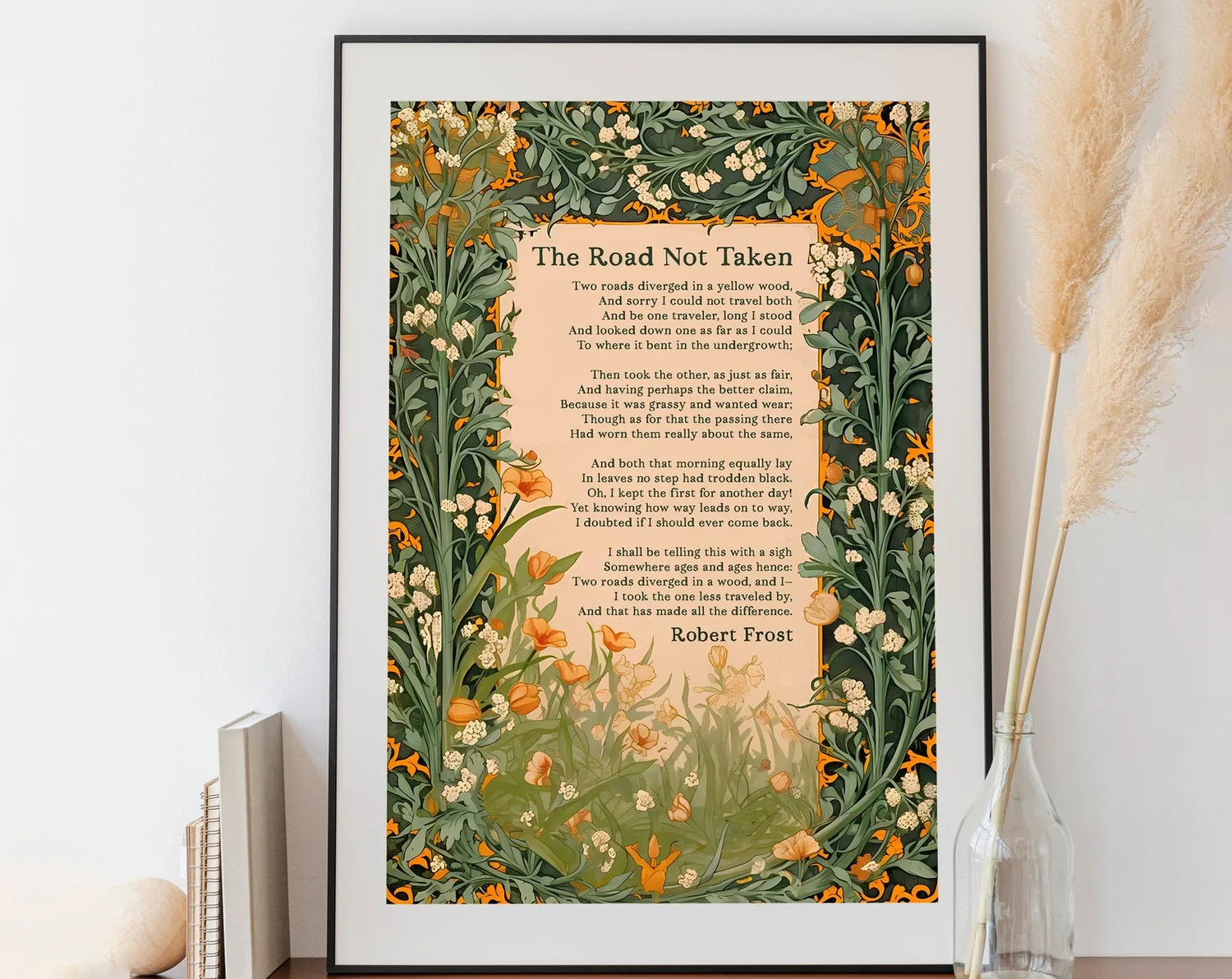 The Road Not Taken Floral Art Print, Robert Frost