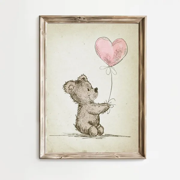 Vintage Teddy Bear Sketch Illustration, Nursery Art Print