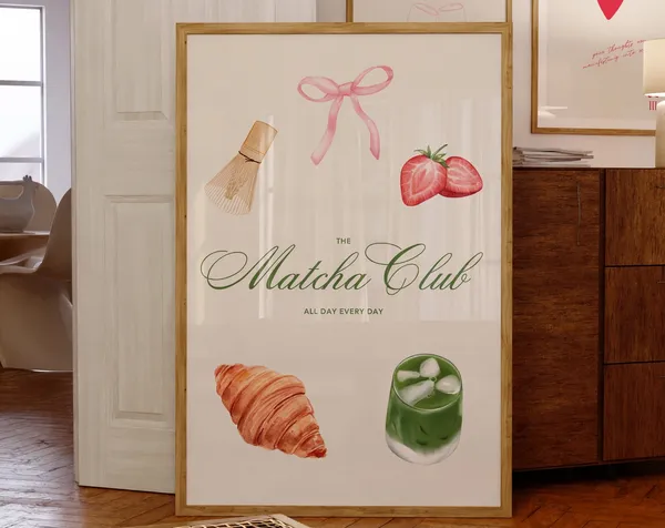 The Matcha Club, Cute Kitchen Wall Art Art Print