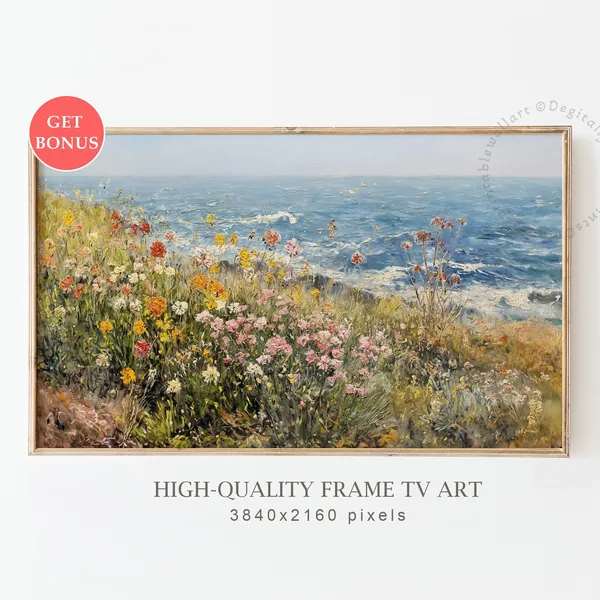 Coastal Wildflowers Art Print, Summer Beach Florals