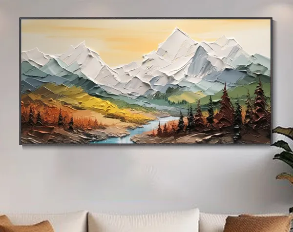 Palette Knife Snowy Mountains Landscape Oil Painting